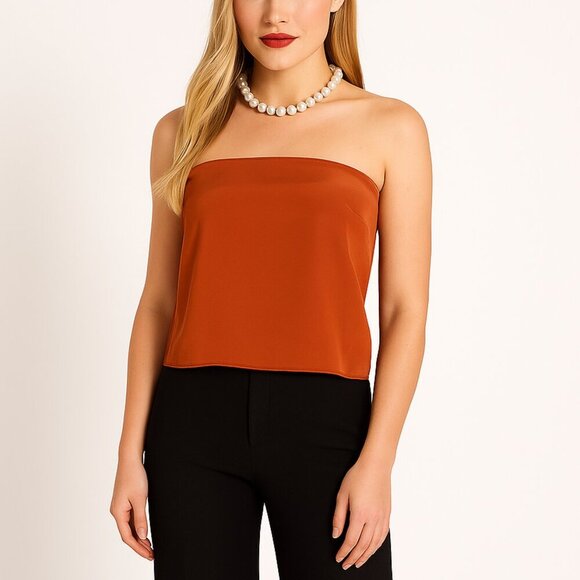 Sylvia Heisel Designer Burnt Orange Silk-Blend Strapless Bustier Top - Picture 1 of 7